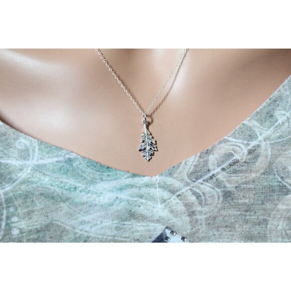 Sterling Silver Oak Leaf Necklace, Silver Oak Leaf Necklace - Picture 1 of 5